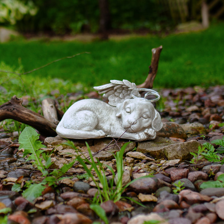 Exhart Solar Sleeping Dog with Halo and Angel Wings Memorial Garden Statue,  12 by 7 Inches